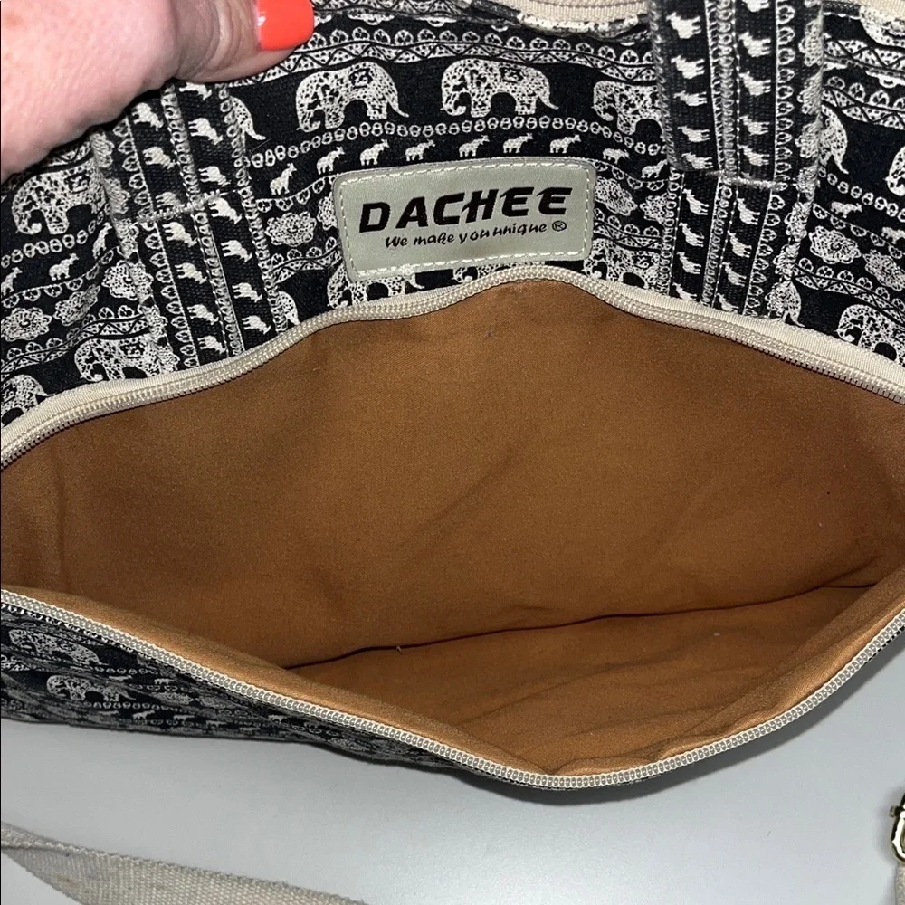 Dachee Black / White Elephant Print Laptop Bag w/ strap